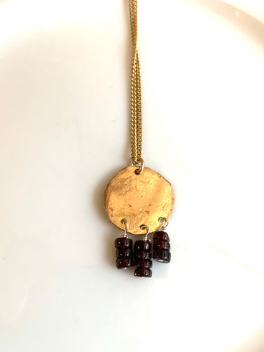 Brass disk with Garnet Heishi stone Necklace