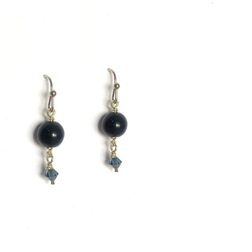 Vintage Blue bead + Swarovski Crystal Earrings