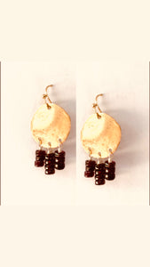 Brass circle + Garnet Heishi Earring