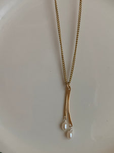 Double Freshwater Pearl + gold bar necklace