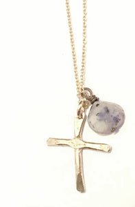 Small Cross Necklace + Faceted Jasper