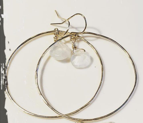 Moonstone Hammered Hoop Earring